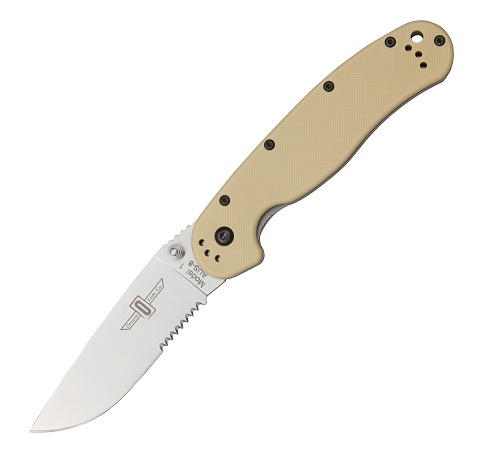 OKC RAT 1 Folding Knife, AUS 8 Partially Serrated, Desert Tan Handle, 8849DT