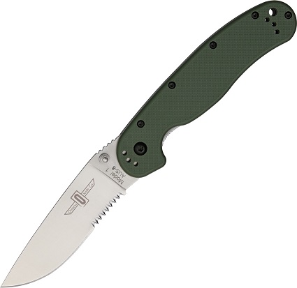 OKC RAT 1 Folding Knife, AUS 8 Partially Serrated, OD Green Handle, 8849OD