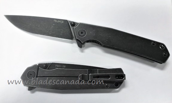 Ruike P801-SB Flipper Framelock Knife, 14C28N Black SW, Stainless Black Handle
