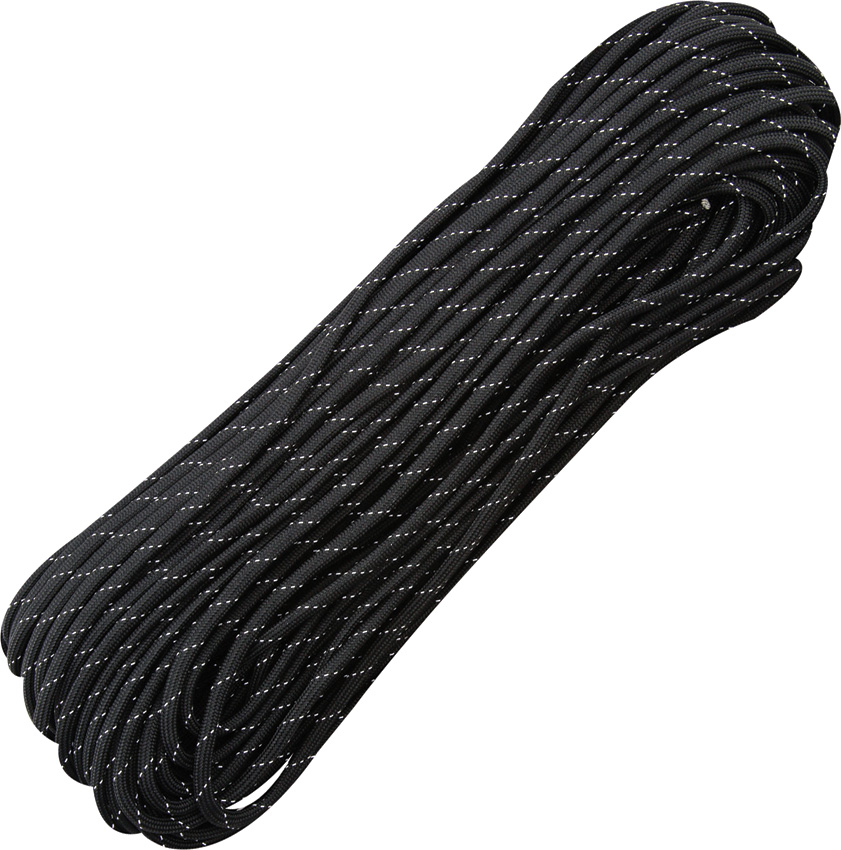 550 Paracord, 100Ft. - Black with Gray Reflective Tracer