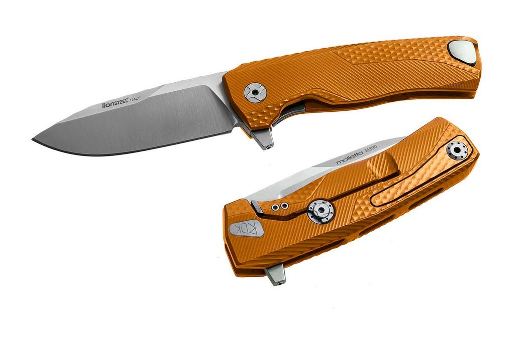 Lion Steel ROK A OS ROK Flipper Framelock Knife, M390 Satin, Aluminum Orange