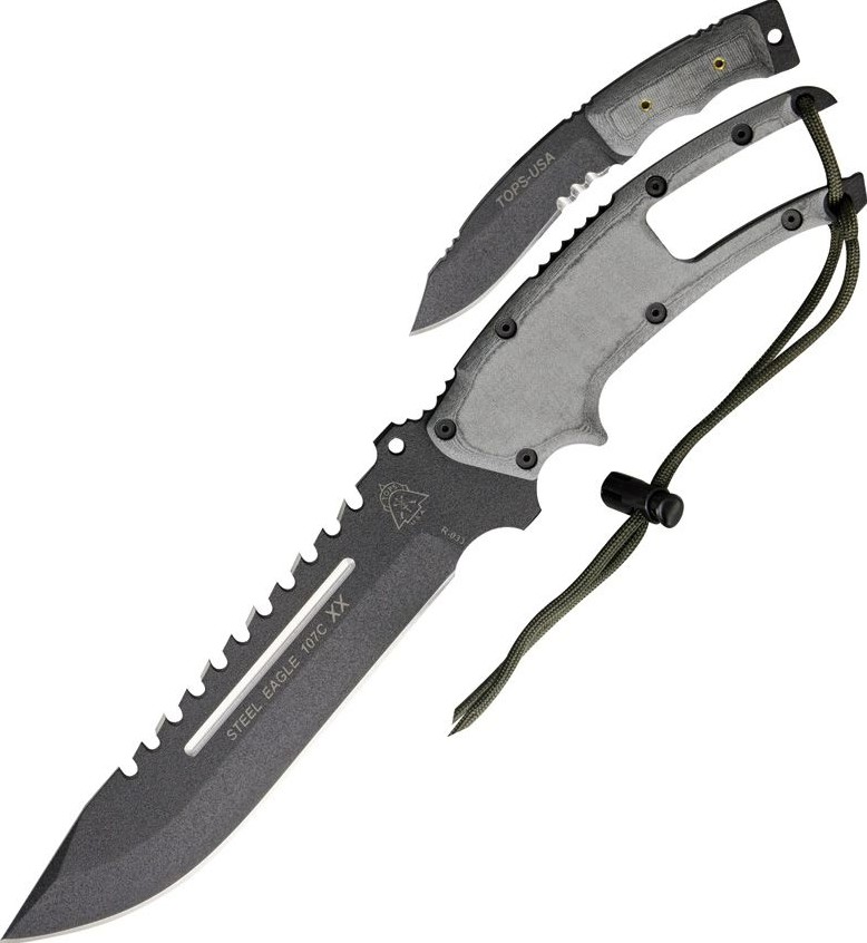 TOPS Steel Eagle 107C XX Fixed Blade Knife & Mini Eagle Combo, 1095 Carbon, Micarta, Kydex Sheath, SE107CXX