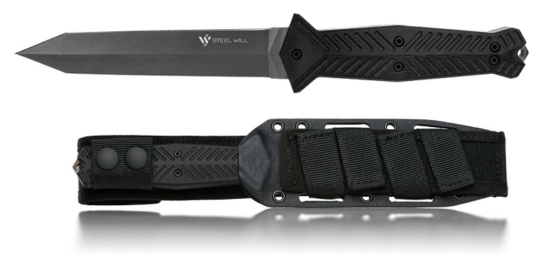 Steel Will Adept Fixed Blade Knife, N690Co, G10 Black, Kydex Molle Sheath, 1000 - Click Image to Close