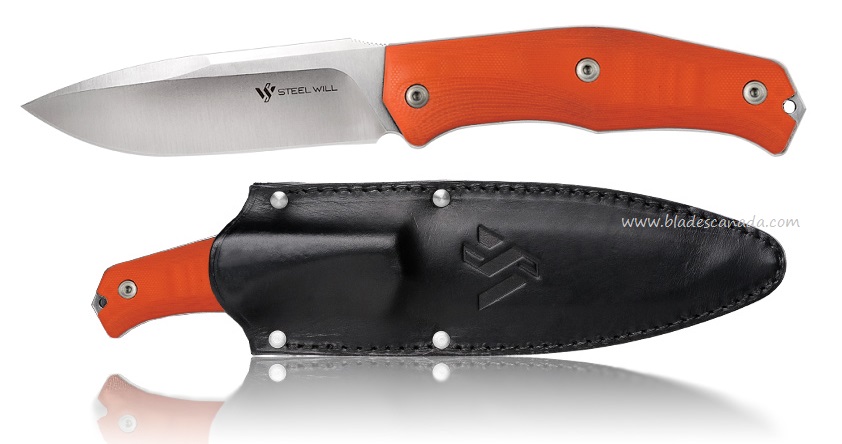 Steel Will Gekko Fixed Blade Knife, N690Co, G10 Orange, Leather Sheath, 1513