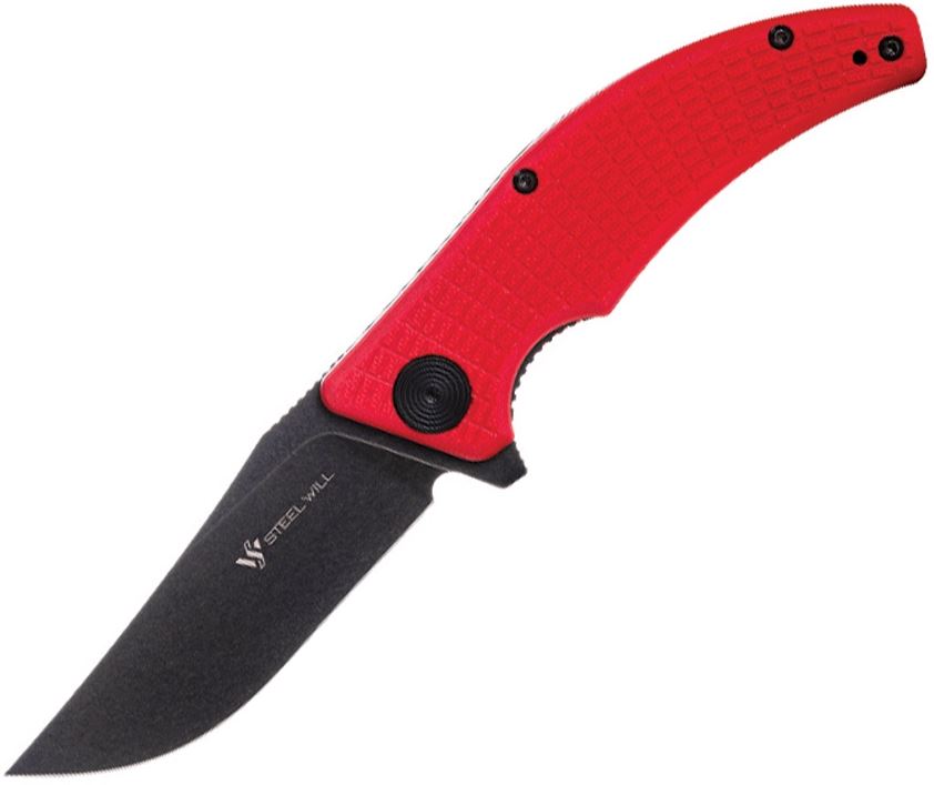 Steel Will Sargas Flipper Folding Knife, D2 Black SW, G10 Red, F60-13