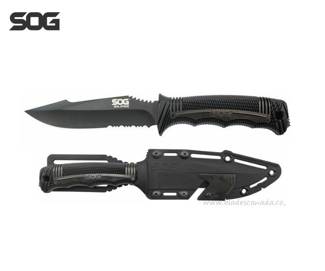SOG Seal Strike Fixed Blade Knife, AUS 8, GRN Black, Nylon Sheath, SS1003