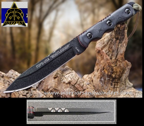 TOPS Ranger Bootlegger Fixed Blade Knife, 1095 Carbon, G10 Black, Kydex Sheath, RBL01