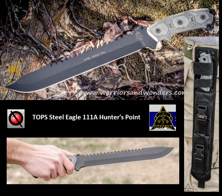 TOPS Steel Eagle Fixed Blade Knife, 1095 Hunter's Point, Micarta, Nylon Sheath, SE111AHP