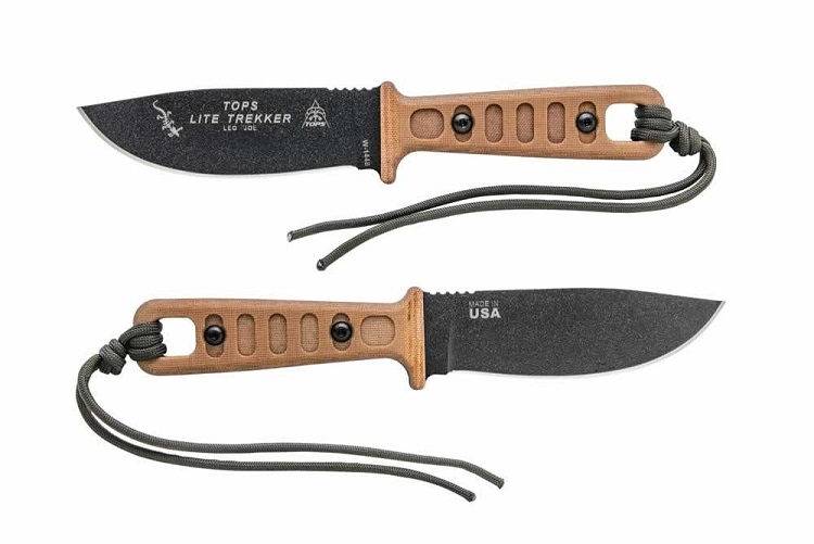 TOPS Lite Trekker Fixed Blade Knife, 1095 Carbon, Micarta Tan, Kydex Sheath, TLT-01TAN
