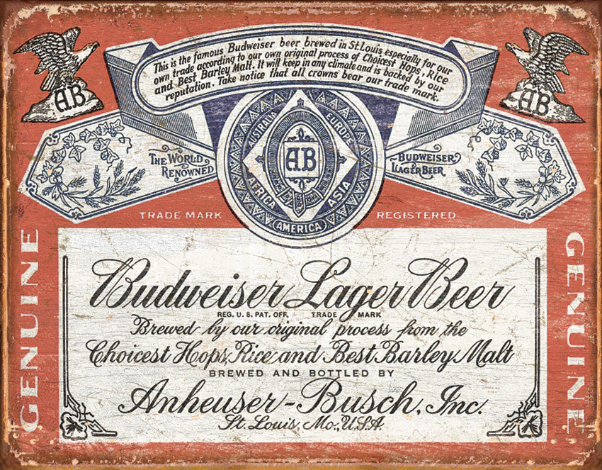 Tin Sign 1751 Budweiser - Weathered Label