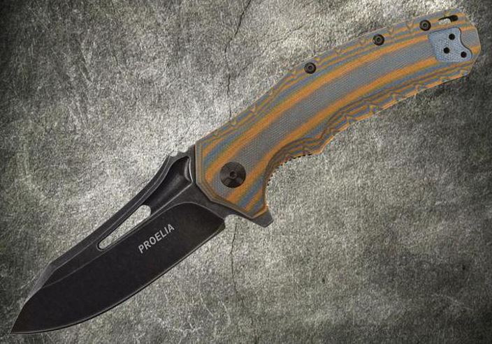 Proelia Folding Knife, D2 Black SW, G10 3D Orange/Gray, TX020BRB