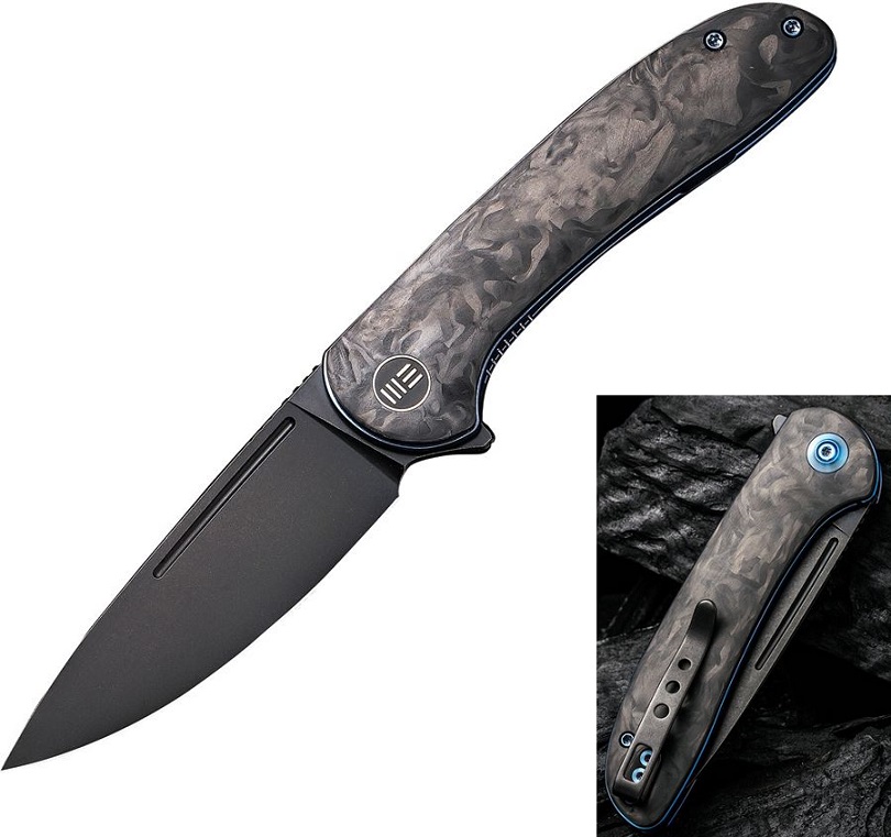 WE Knife Saakshi Flipper Folding Knife, 20CV Black, Carbon Fiber, 20020C-2