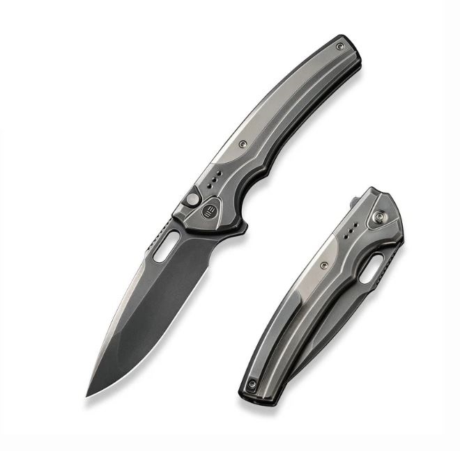 WE Knife Exciton Flipper Button Lock Knife, Gray CPM 20CV, Titanium, Limited Edition, WE22038A-7
