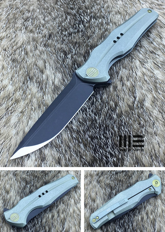 We Knife 601C Flipper Framelock Knife, S35VN Matte Black, Titanium Green