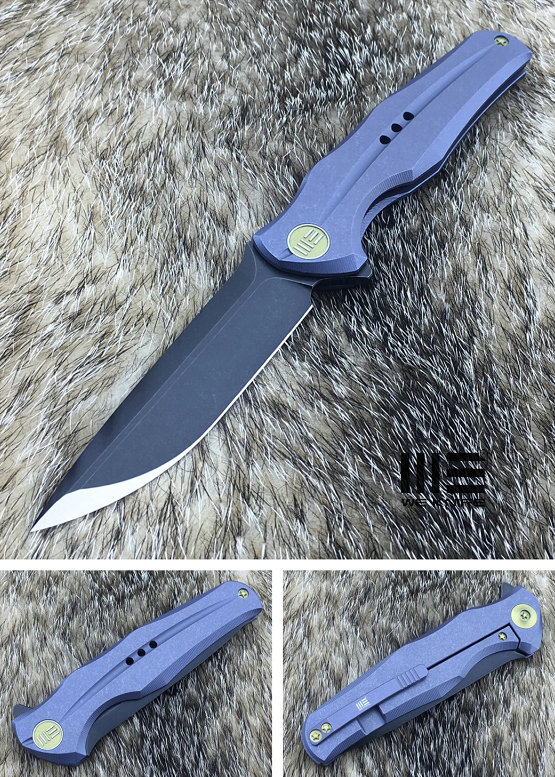 We Knife 601H Flipper Framelock Knife, S35VN Matte Black, Titanium Blue