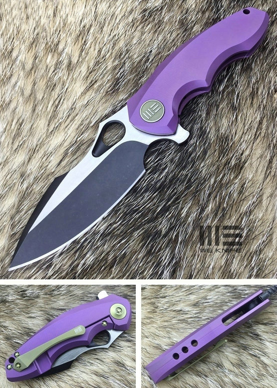 WE Knife 605A Flipper Framelock Knife, S35VN Blackwash, Titanium Purple