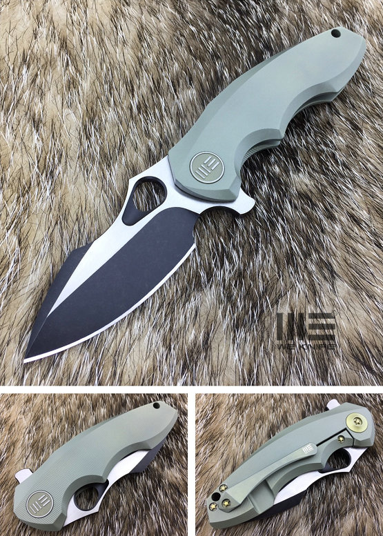 WE Knife 605D Flipper Framelock Knife, S35VN Blackwash, Titanium Green
