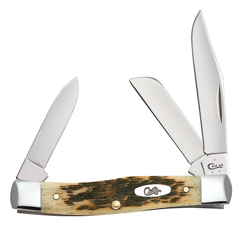 Case Medium Stockman Slipjoint Folding Knife, Carbon, Amber Bone Peach Seed Jig, 00079