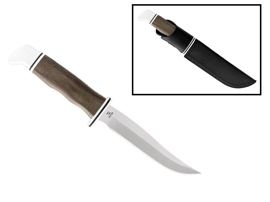 Buck Pathfinder Pro Fixed Blade Knife, S35VN, Micarta, Leather Sheath, BU0105GRS1