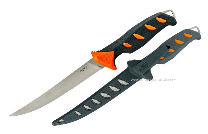 Buck Hookset Fresh Water Fillet Fixed Blade Knife, Orange/Grey Handle, BU0114ORS