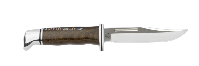 Buck Brahma Pro Fixed Blade Knife, S35VN, Micarta OD Green, Leather Sheath, 0117GRS