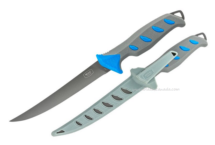 Buck Hookset Salt Water Fillet Fixed Blade Knife, Blue/Grey Handle, BU0145BLS