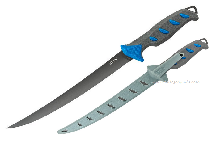 Buck Hookset Fresh Water Fillet Fixed Blade Knife, Blue/Grey Handle, 0147BLS