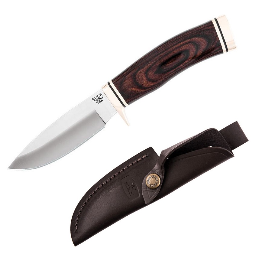 Buck Vanguard Fixed Blade Knife, 420HC Steel, Walnut Handle, Leather Sheath, BU0192BRS