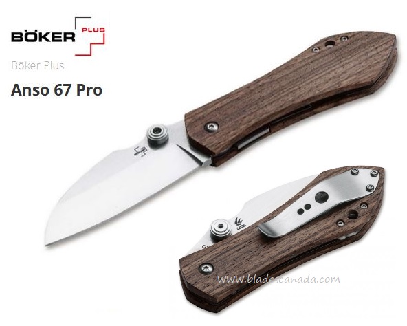 Boker Plus Anso 67 Pro Folding Knife, D2, Zebrawood Handle, 01BO233