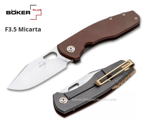 Boker Plus F3.5 Framelock Folding Knife, D2 Steel, Micarta Handle, 01BO338