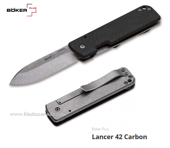 Boker Plus Lancer 42 Framelock Folding Knife, D2, Carbon Fiber, 01BO467