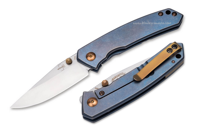 Boker Plus Canoe Framelock Folding Knife, CPM S35VN, Titanium Blue, 01BO494