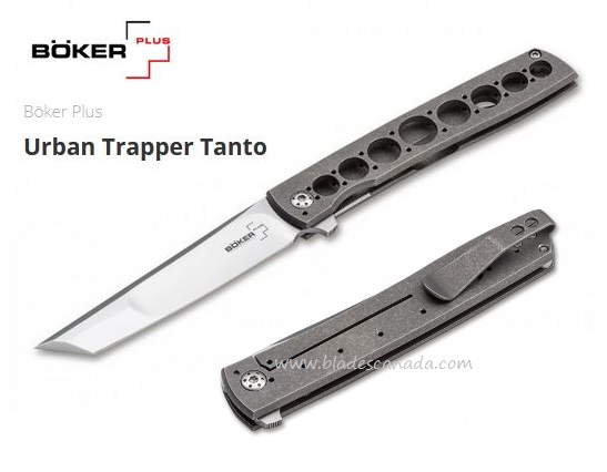 Boker Plus Urban Trapper Framelock Flipper Knife, VG10 Tanto, Titanium, B-01BO721