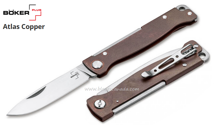 Boker Plus Atlas Slipjoint Folding Knife, 12C27 Sandvik, Copper, 01BO852