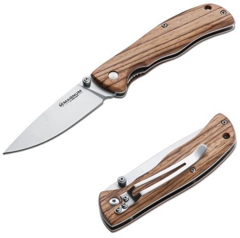 Boker Magnum Backpacker Folding Knife, 440, Wood Handle, B-01EL605