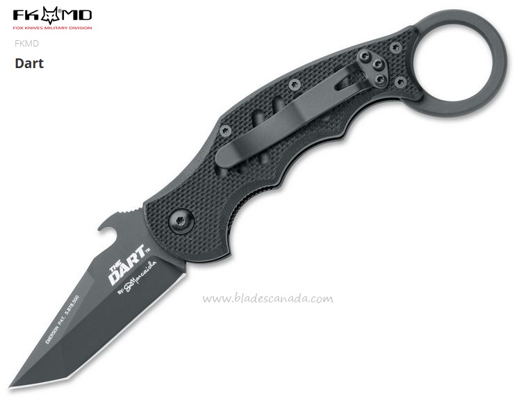 Fox Italy FKMD Dart Folding Knife, Wave Opening, N690, G10 Black, FX-597DART
