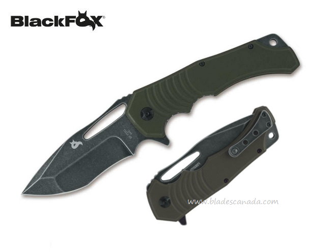 BlackFox Hugin Flipper Folding Knife, 440C, G10 Olive Green, BF-721G