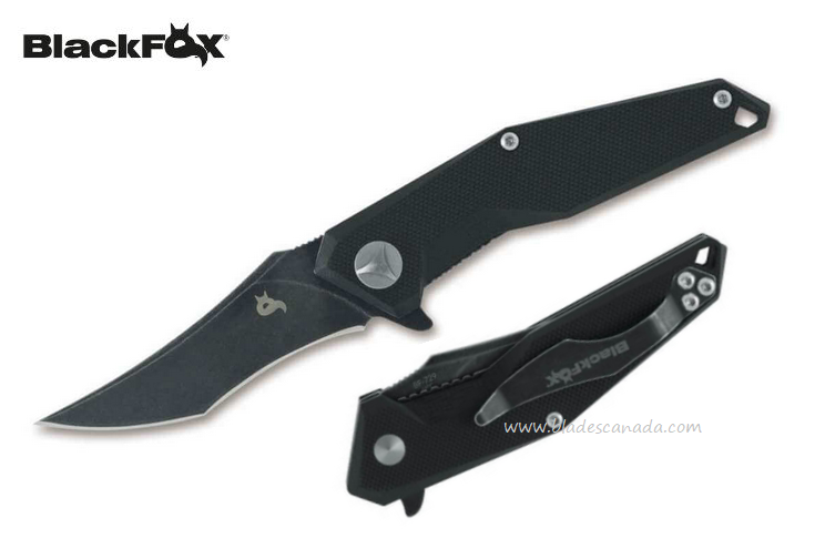 BlackFox Kravi Flipper Folding Knife, 440C Black, G10 Black, BF-729