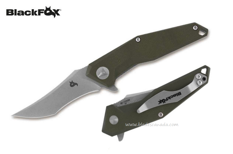 BlackFox Kravi Flipper Folding Knife, 440C, G10 Olive Green, BF729SW