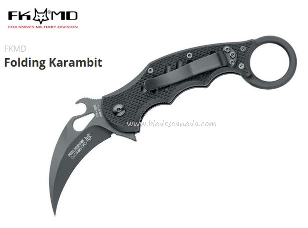 Fox Italy Black Karambit Folding Knife, Wave Opening, N690, G10 Black, FX-599