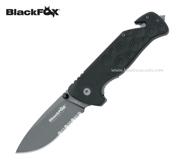 BlackFox Black Action Folding Knife, 440C Grey, G10 Black, BF738TI
