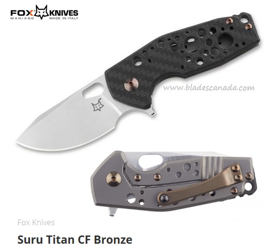 Fox Italy Suru Titan Flipper Folding Knife, M390, CF/Titanium Bronze, FX-526TCB