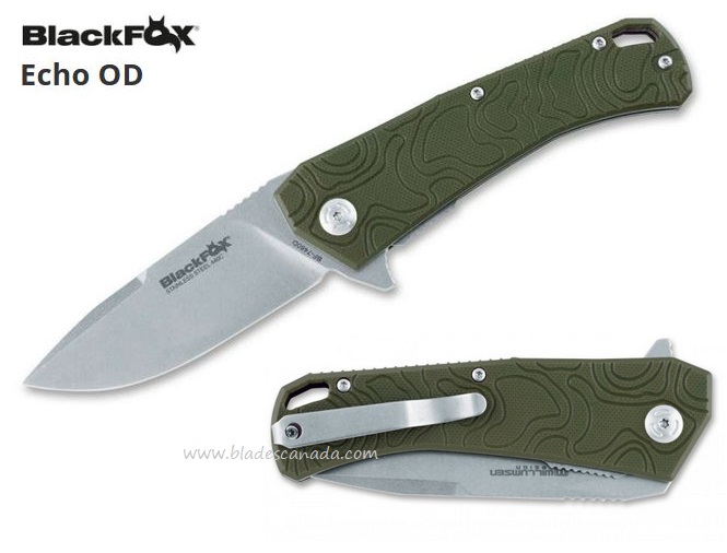 BlackFox Echo Flipper Folding Knife, 440C, G10 OD, BF-746OD
