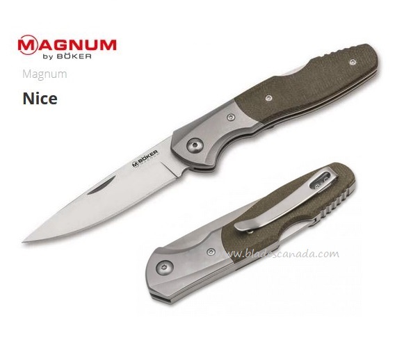 Boker Magnum Nice Backlock Folding Knife, Micarta Olive Green, 01SC079