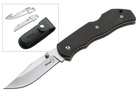 Boker Plus Optima Hunting Folding Knife Set, AUS 8, G10 Black, 01BO109 - Click Image to Close