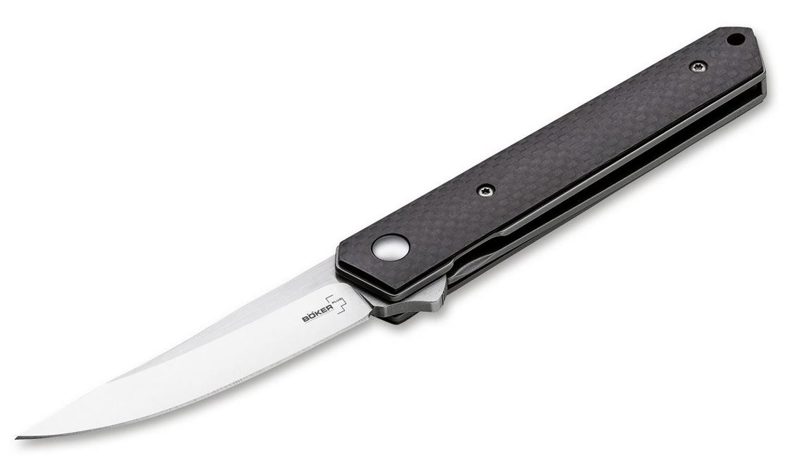 Boker Plus Mini Kwaiken Flipper Folding Knife, D2, Carbon Fiber, B-01BO256
