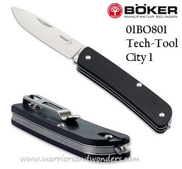 Boker Plus Tech-Tool City 1 Folding Knife, 12C27 Sandvik, G10 Black, Glass Breaker, 01BO801 - Click Image to Close