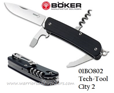 Boker Plus Tech-Tool City 2 Folding Knife, 12C27 Sandvik, G10 Black, Glass Breaker, 01BO802