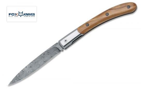 Fox Italy Elite Folding Knife, Damascus Blade, Olive Wood, Fox01FX055DAM