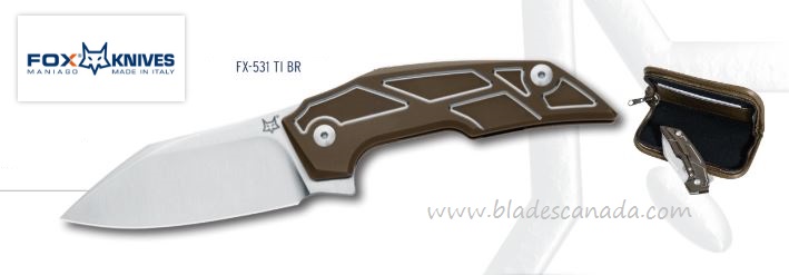 Fox Phoenix Tashi Bharucha Flipper Folding Knife, M390, Titanium Brown, FX-531TIBR